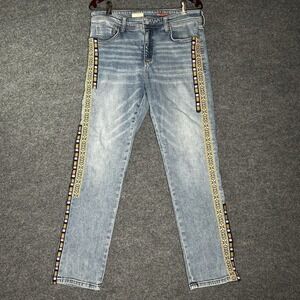 Pilcro Slim Boyfriend Crop Jeans Size 30 Embroidered Side Stripe Aztec